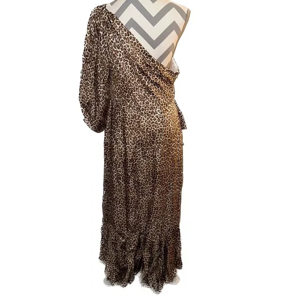 NWT J. Crew Collection Leopard Print One-Shoulder Ruffle Hem Midi A-Line Dress - Picture 5 of 17